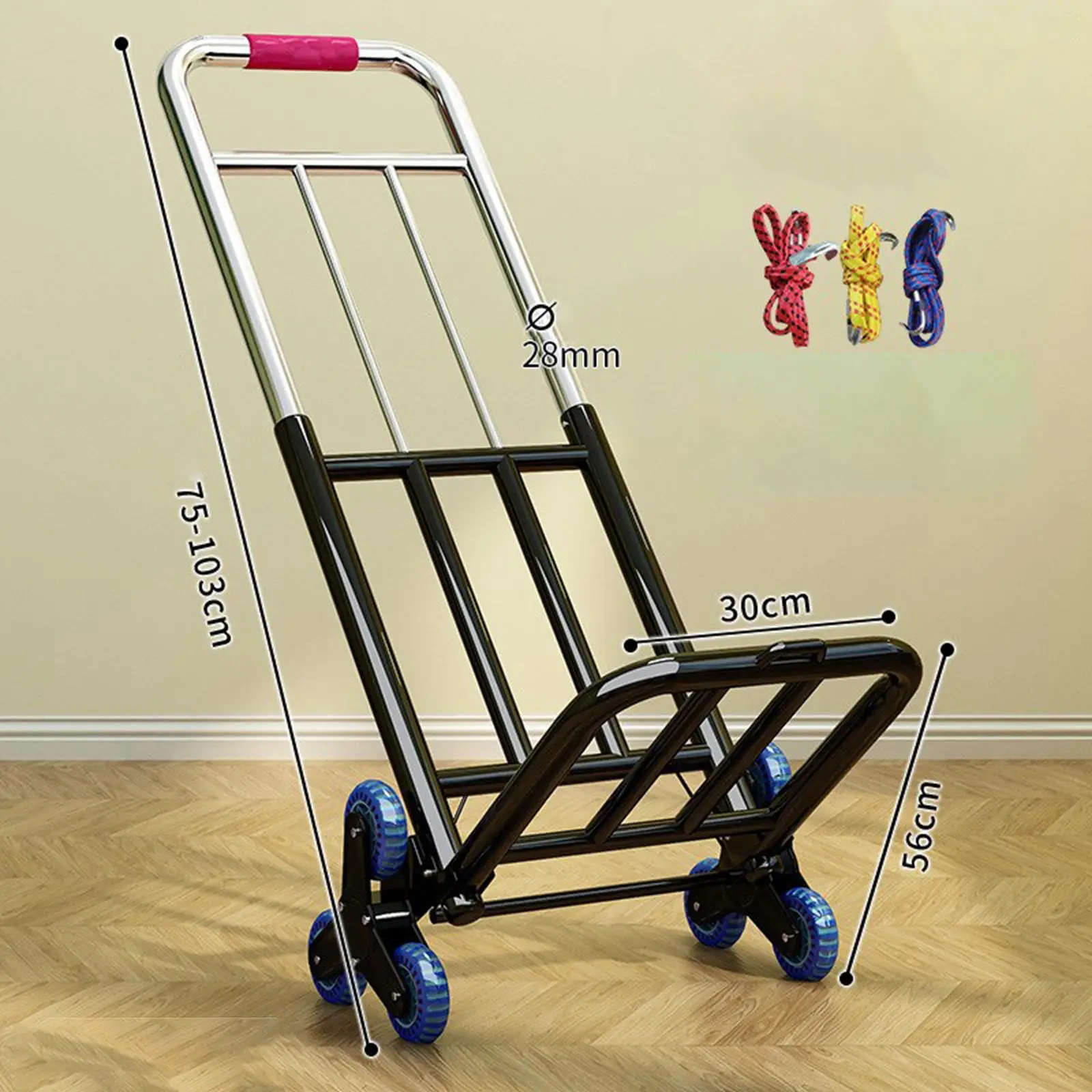 Portable Adjustable Foldable Hand Trolley Cart Adjustable Handle Stair Climbing Cart for Household Transport Trailer