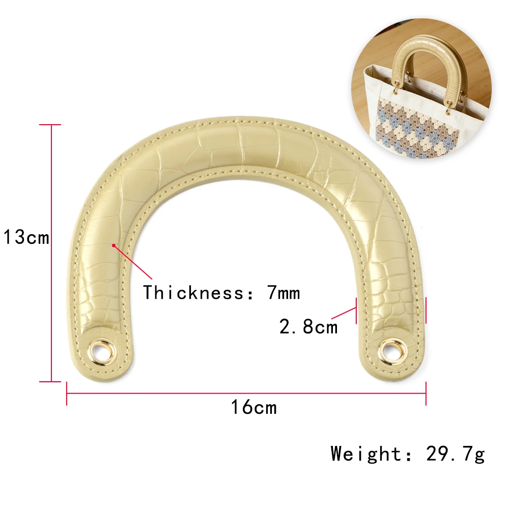 Woven Bag Accessories Bamboo Pattern PU Leather U-Shaped Bag Handle Bag Handle Curved Pu Bag Hand Carry Replaceable Accessories