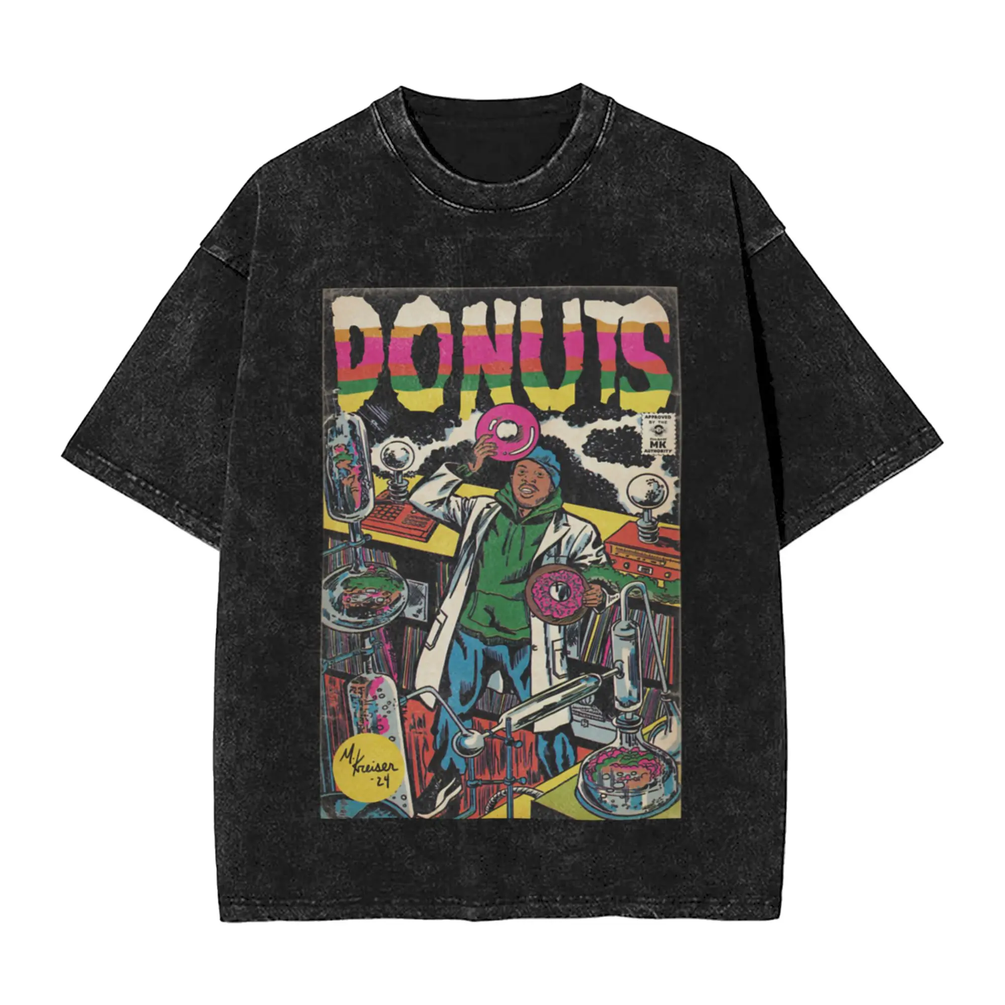 Donuts - Hip Hop Comic Parody Classic Chic A Washed T Shirt Men's Women's Oversized Cotton Tees Tops