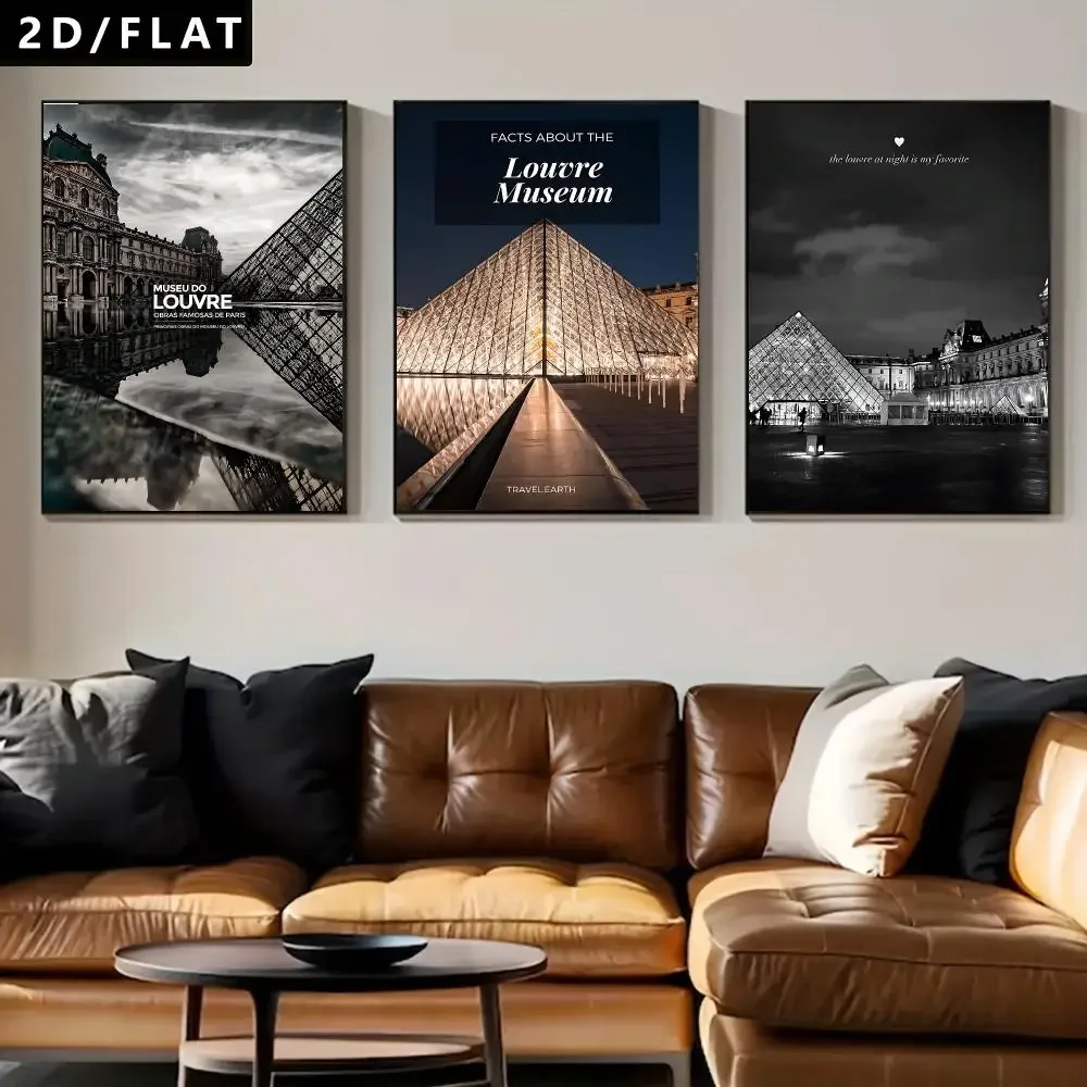 architecture Louvre MuseumTrendy Classic hot HD Self-Adhesive Waterproof Art Poster Room Decor New Arrival On Sale