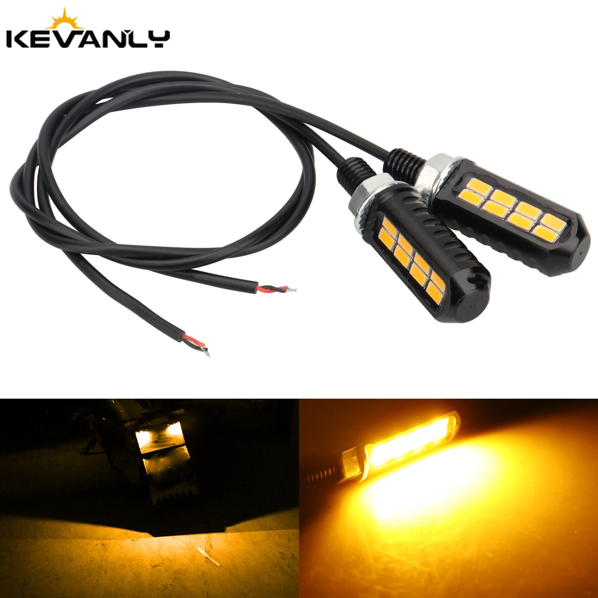 2x Motorcycle LED DRL Amber Motorcycle Brake Stop Rear Turn Signal Lamp Indicator Tail Light For Cafe Racer Honda BMW Yamaha 12V