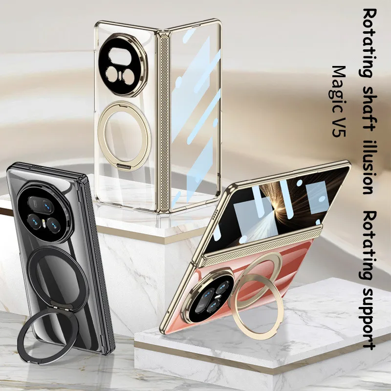 

Rotation Bracket Case For Honor Magic V5 V 5 5G Hard With Ring Stand Magnetic Protect Back Cover With HD Tempered Film