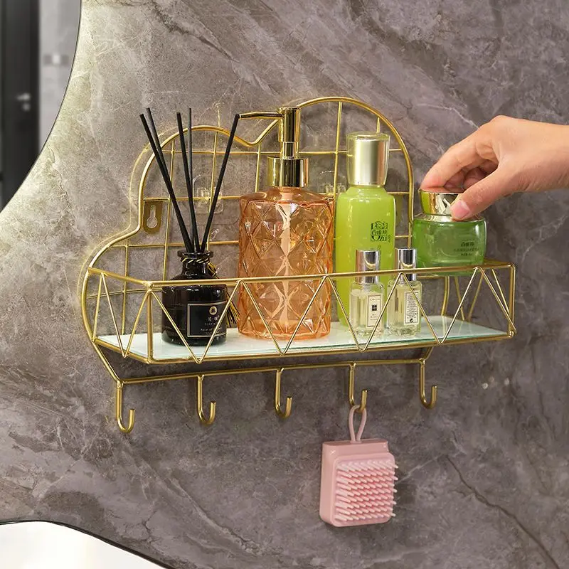 

Bathroom Decoration Storage Rack Toilet Restroom Washstand Wall Mounted Cosmetics Storage No Punching Required