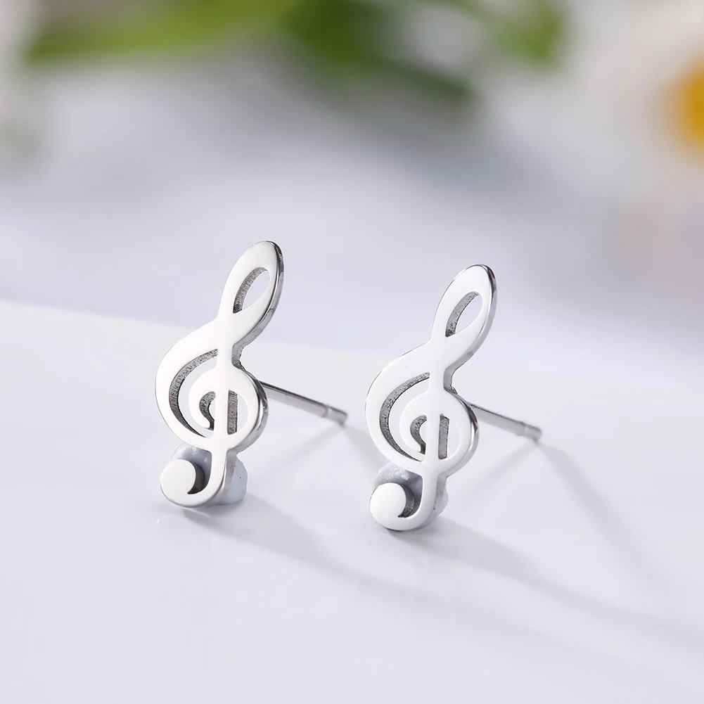 Simple Small Music Ear Stud Earring Score Note Treble Musical Symbol G Clef Gift For Women Man Sister Stainless Steel Jewelry