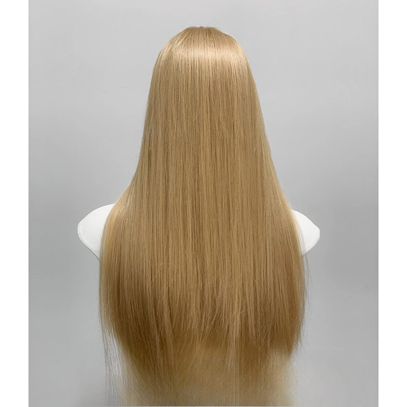 شعر مستعار نسائي طويل الشعر، حليب، شاي ذهبي، شعر مستقيم، محاكاة عصرية يومية، غطاء رأس كامل واقعي ولطيف
