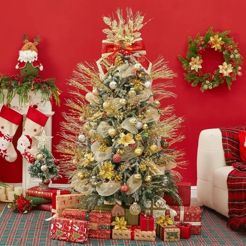 5/10 Stück Goldglitzer-Weihnachtsbaumdekoration Künstliche Beerenstiele Weihnachtsstern-Blumenzweige Ornament für Neujahrsdekoration – Detail 9