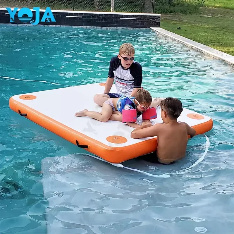 YOJA PVC Inflatable Floating Dock Portable Swim Air Platform Island Raft Mat for Lake Pool Ocean Non-Slip Surface Rope Ladder