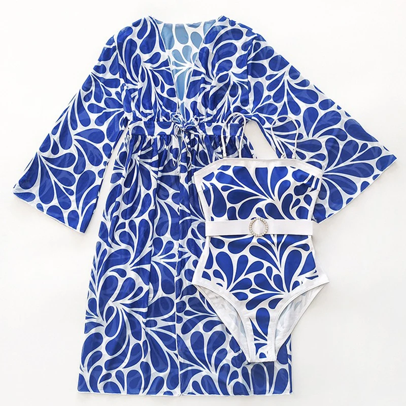 

Printing One Piece Swimsuit Women 2 Piece Casual Slim High Waist Bathing Suit Long Sleeve Cover Up New Casual Vacation Beachwear