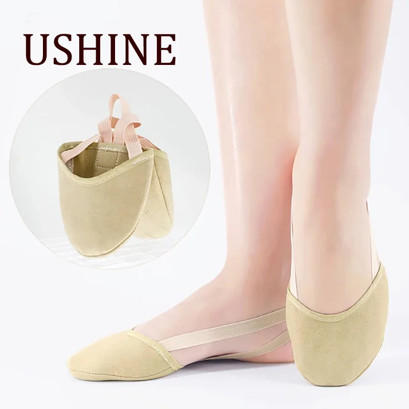 

USHINE Leather Cloth Half Non-slip Sole Stretch Exercise Rhythmic Gymnastics Pointe Belly Ballet Yoga Dance Shoes for Women