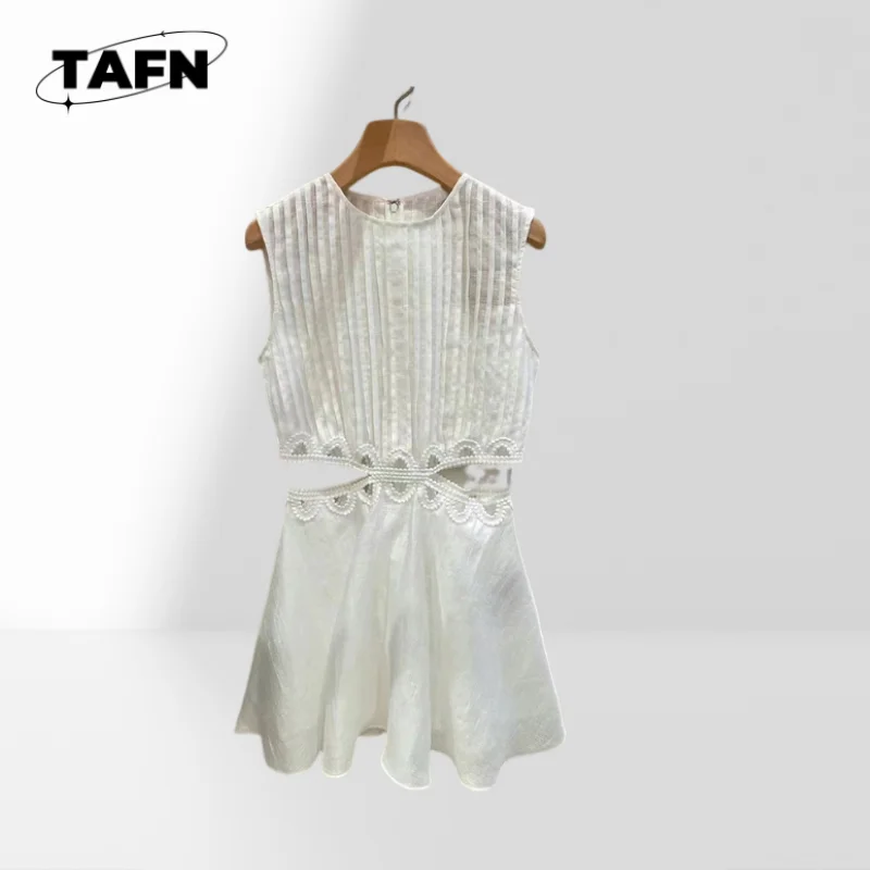 

French 2025 Early Autumn Fashionable Fine Pleated Midriff Outfit Sleeveless round Neck Ruffled Dress Day-to-Night LooksAG1514
