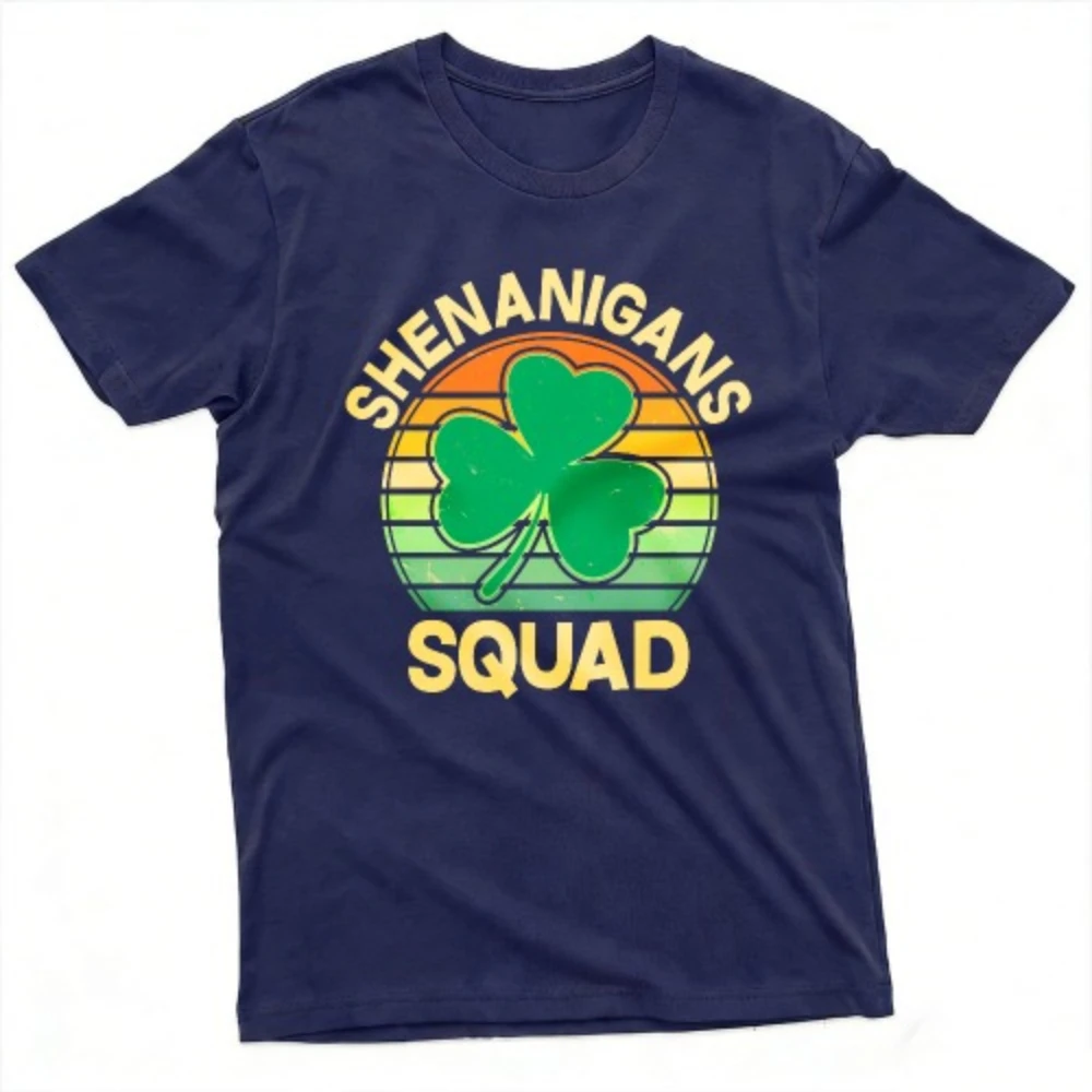 Shenanigans Squad Clover Design Summer Men T-Shirt Casual Vintage Style St Patrick's Day Party Wear Gift for Friends and Family