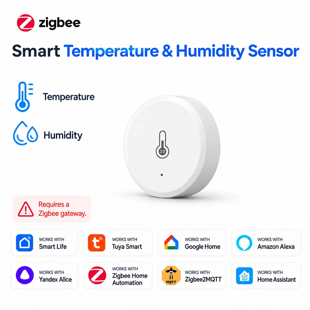 Smart Zigbee 3.0 Temperature Humidity Sensor Thermometer Hygrometer Compatible with Alexa Google Home Home Assistant Z2MQTT
