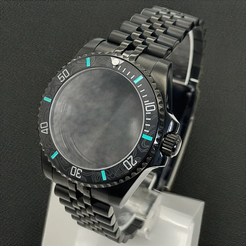 علبة زجاجية كريستالية من الياقوت الأسود 40 ملم مع 120 نقرة لساعة رجالية FIT NH ميكانيكية أوتوماتيكية 34 NH35 NH36