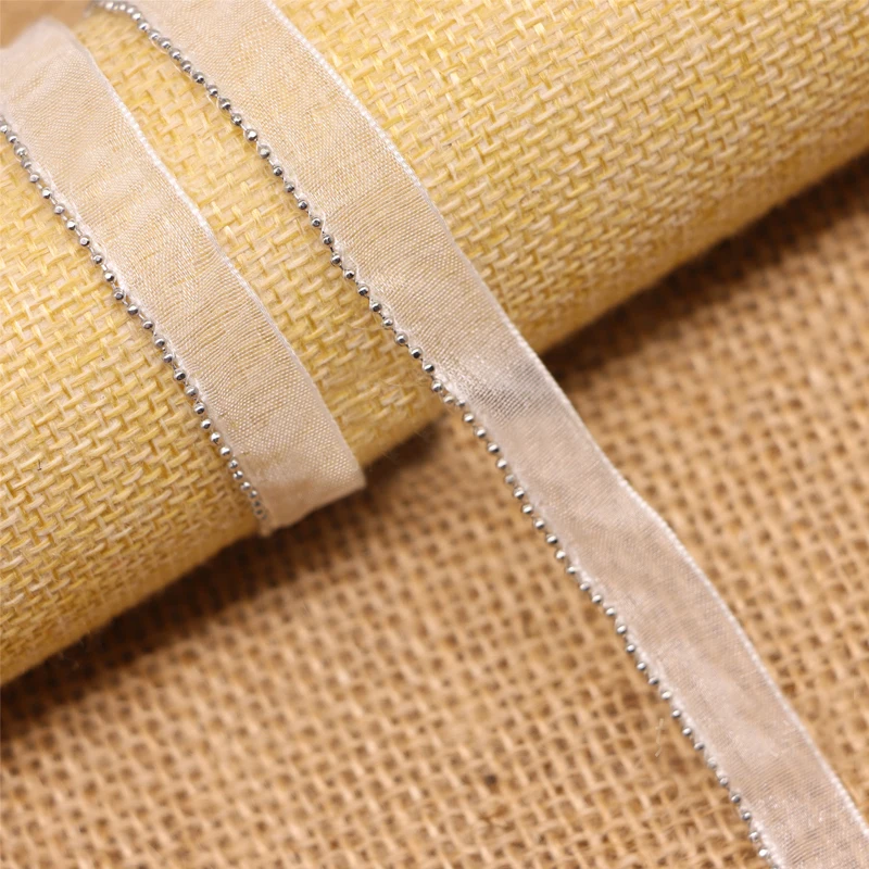 5Yard Beaded Chain Trimming White Black Organza Tape Sewing Beads Lace Edge For Clothing Dress Making Handmade Accessories