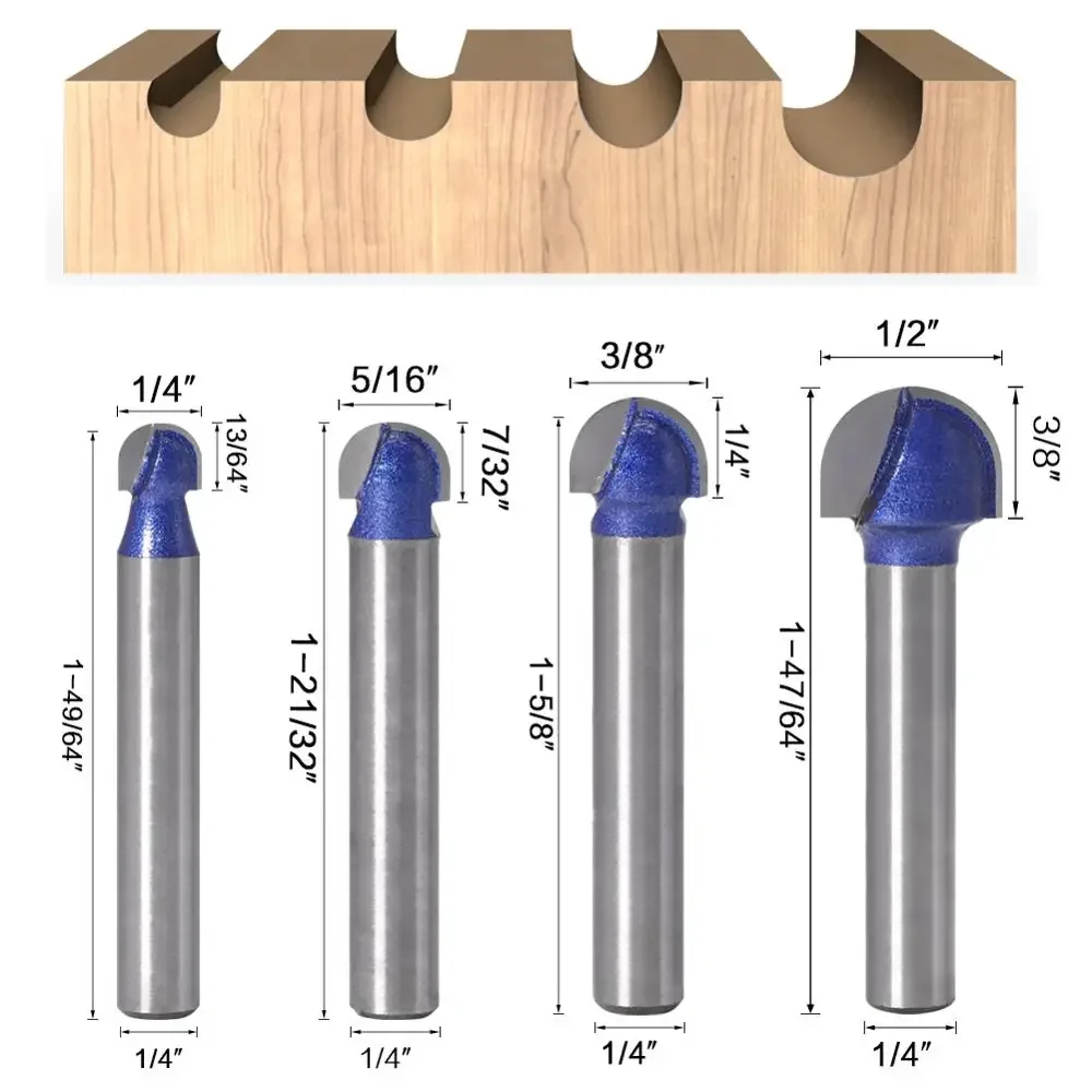 1PC 1/4 6.35MM Shank Milling Cutter Wood Carving Ball Nose Router Bits Mill Round Cove Box Solid Carbide Radius Core Milling Bit