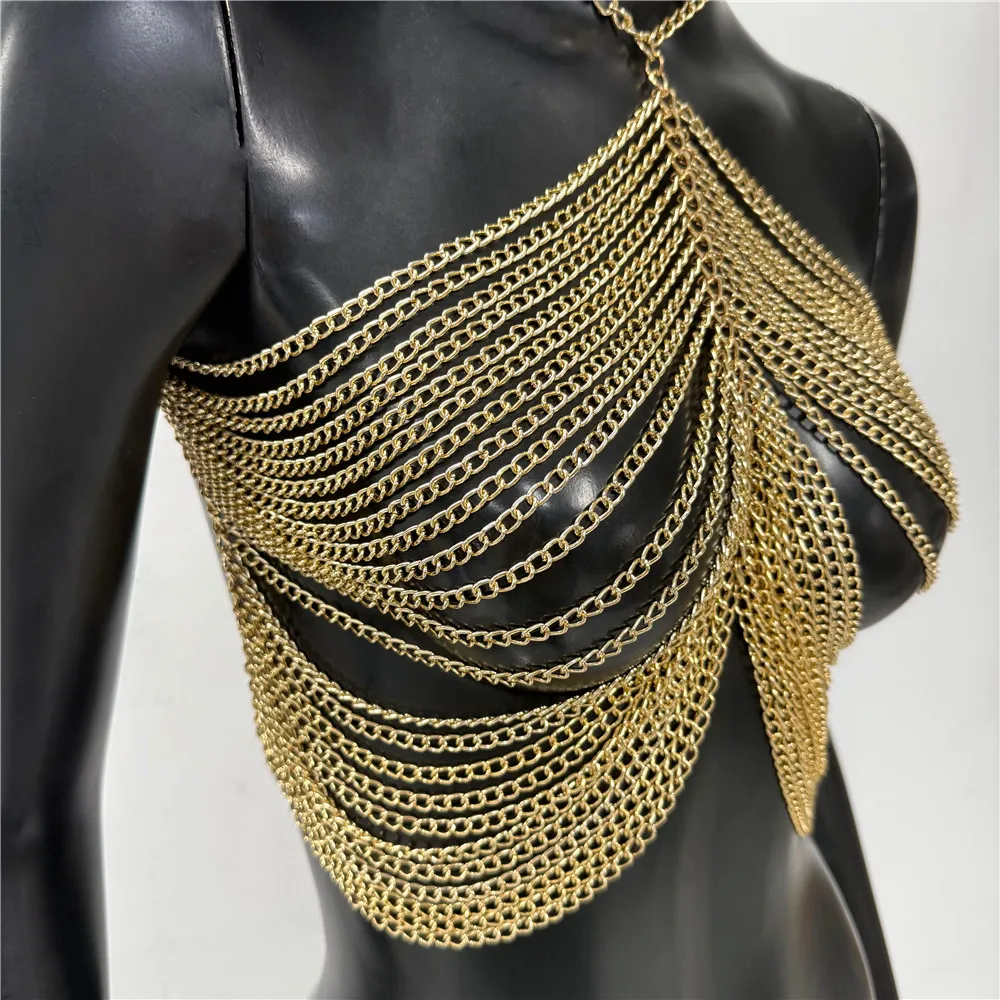 

Модный топ на бретельках с металлической цепочкой и кисточками на спине, сексуальный топ с открытой лямкой на шее и открытыми плечами, укороченный топ на бретельках для вокального концерта