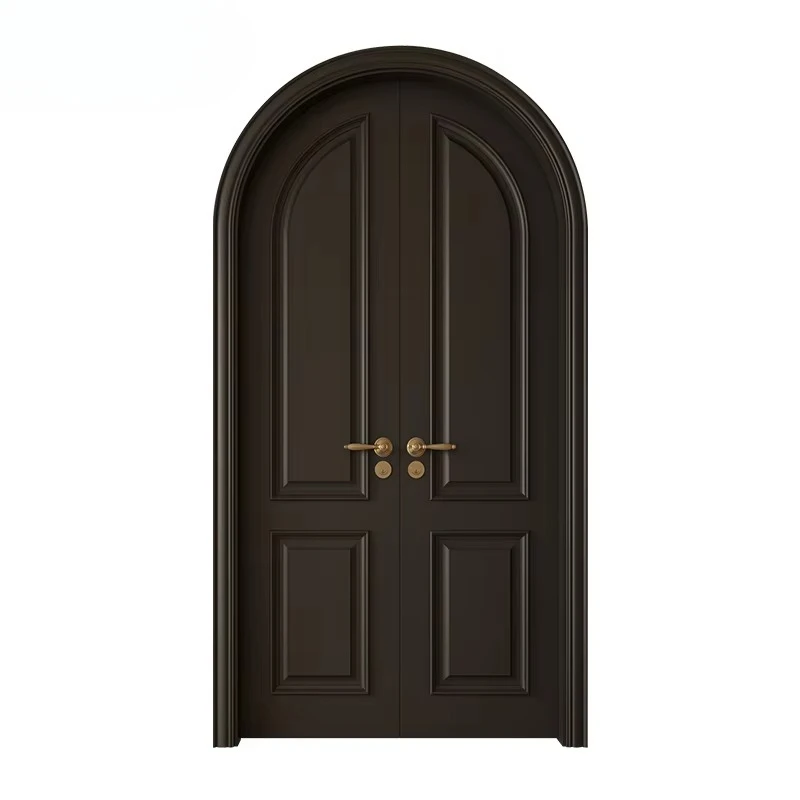 

Custom European Style Solid Wood round Arched Door for Bedroom French Design Black Finish for Villa Residence Internal Room Use
