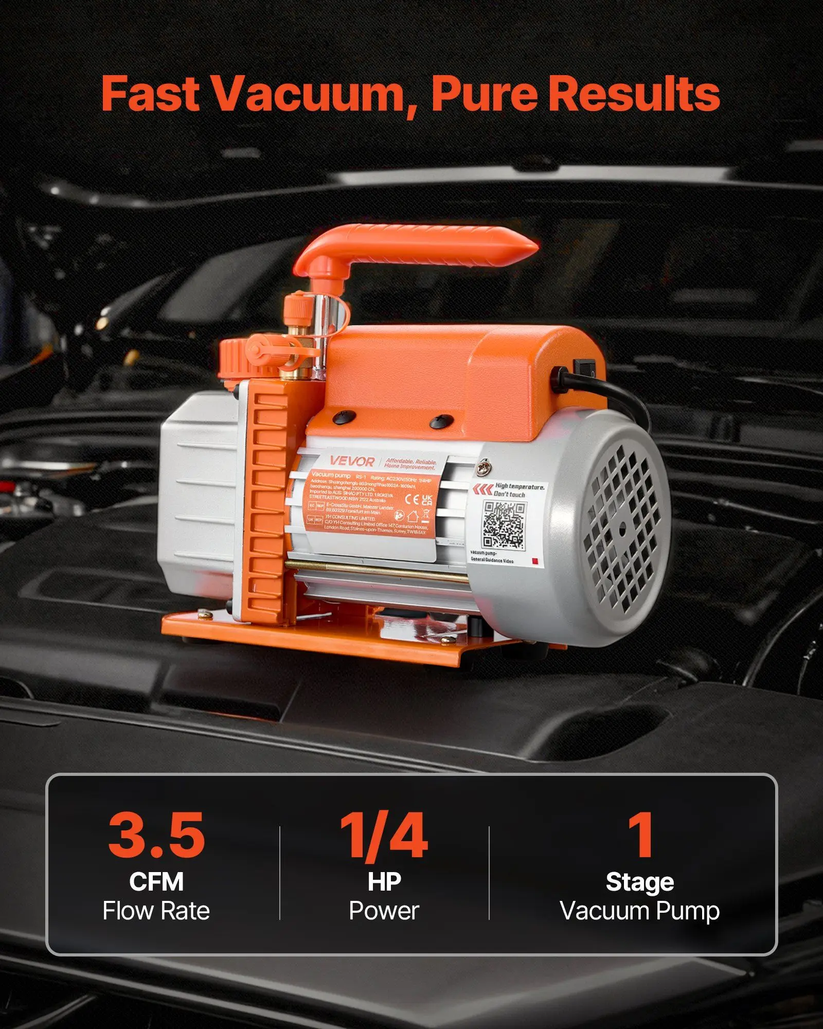 

Vacuum Pump, 3.5 CFM 1/4 HP, HVAC Single Stage Rotary Vane AC Vacuum Pump, for R134a R22 R410a Systems, 4 Pole Motor, for