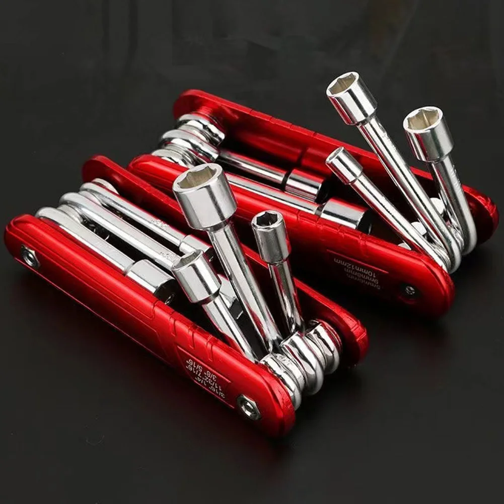 6 In 1 Folding Socket Wrench Set Multi Functional Hex Spanner Repair 5-12mm Folding Socket Wrench Set Imperial/Metric