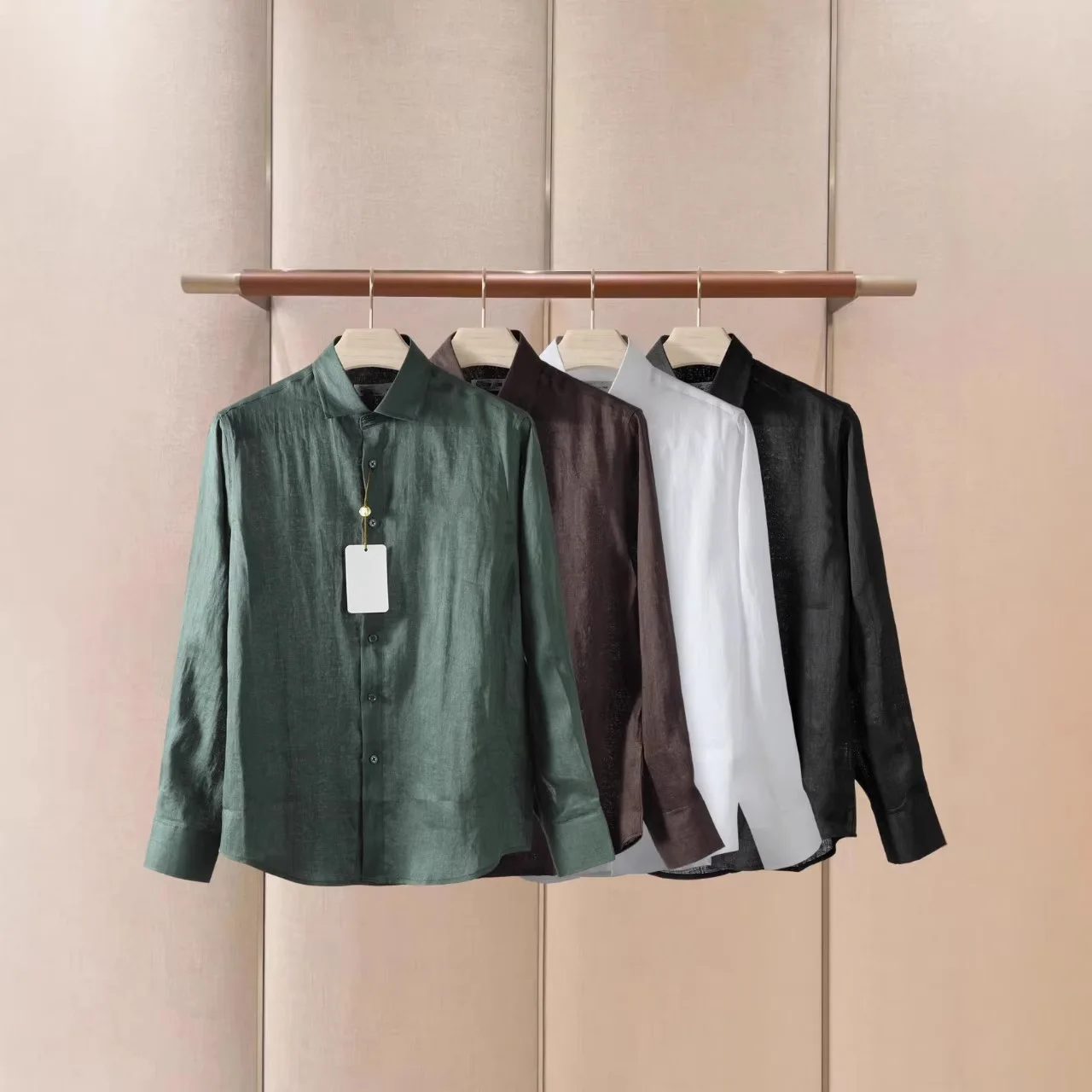 

Men's Comfortable Long Sleeve Linen Sun Protection Shirt LP Gentleman Style Soft Linen Color Ultra Thin Spring Shirt