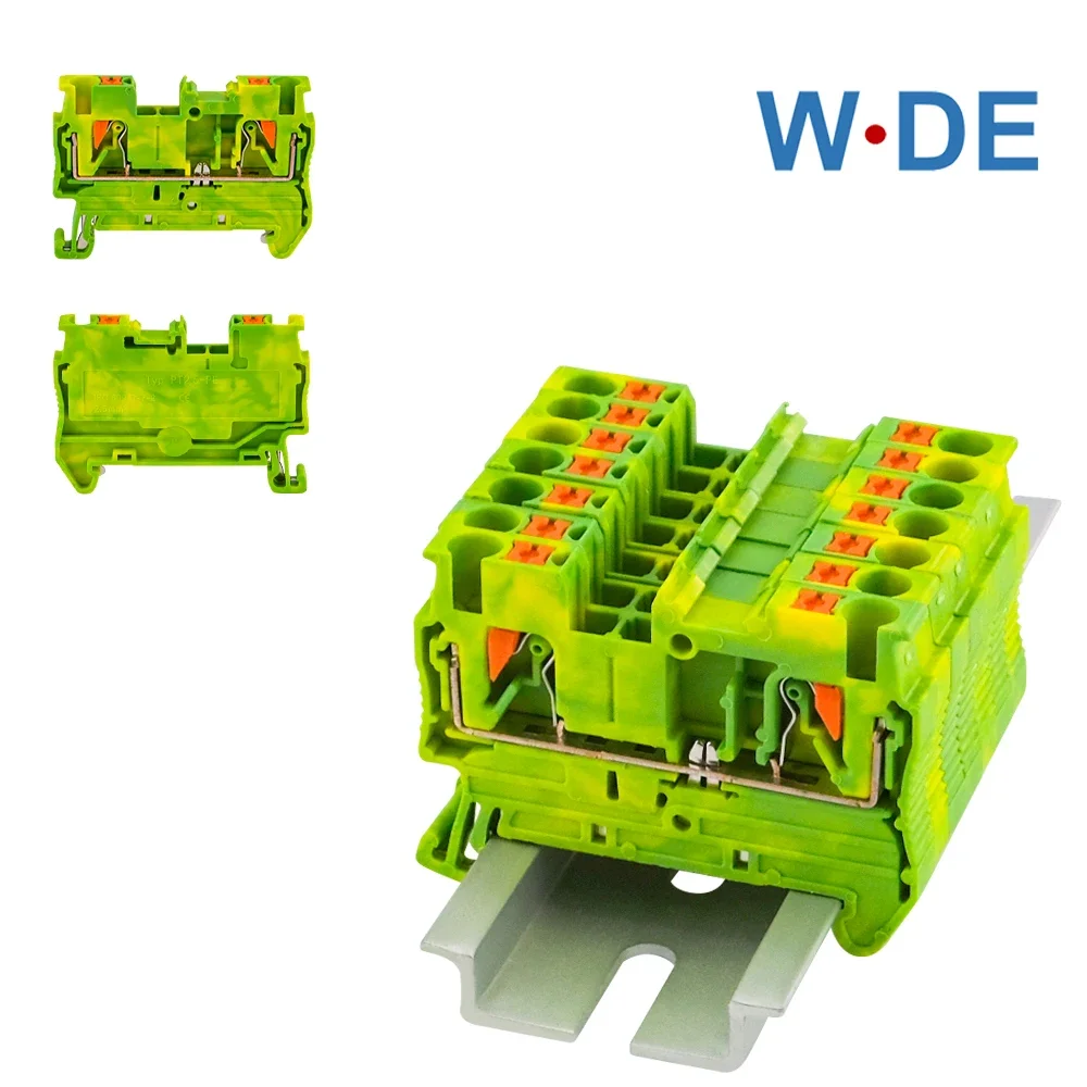 Din Rail Ground Terminal Block 10 ชิ้น PT-2.5PE ฤดูใบไม้ผลิการเชื่อมต่อฟีดผ่าน Push In PT2.5-PE ตัวนําลวด