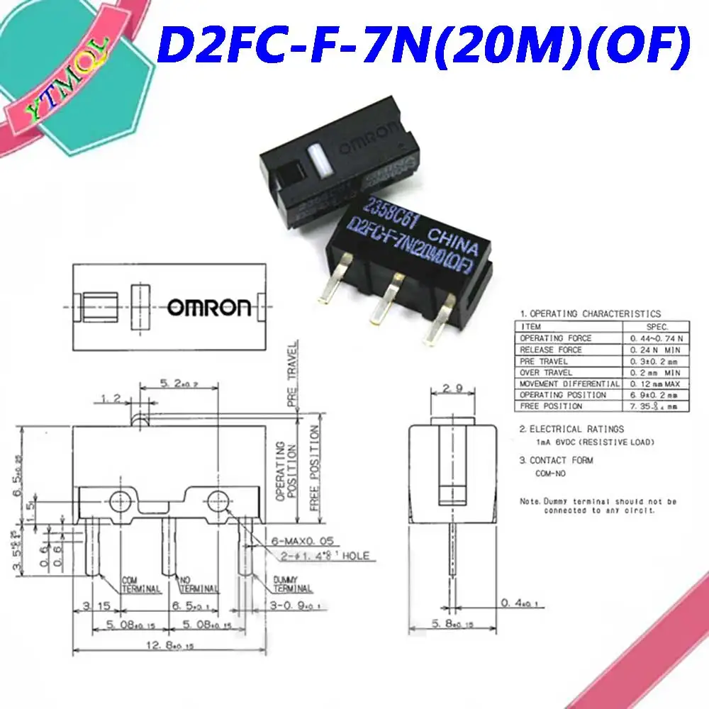 2Pcs Mouse Micro Switch D2FC-F-7N(20M)(OF) Mouse Button Fretting D2FC