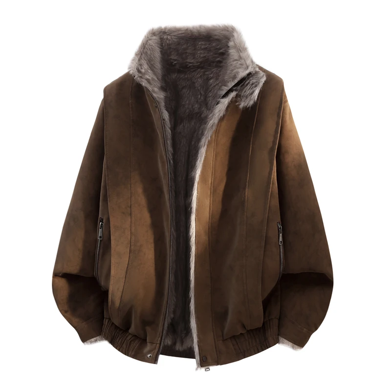 2026 winter Men's Classic Fashion zipper short winter jacket Men Windbreaker Casual High-Quality shearling solid jacket M-4XL