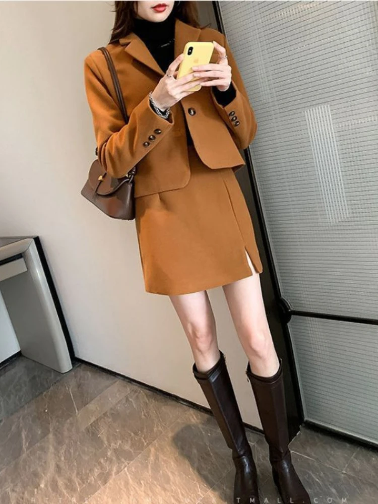 UNXX Autumn/winter Padded British Style Short Blazer Skirt Two-piece Set Vintage Casual Cropped Blazers Mini Skirt Suits Women's