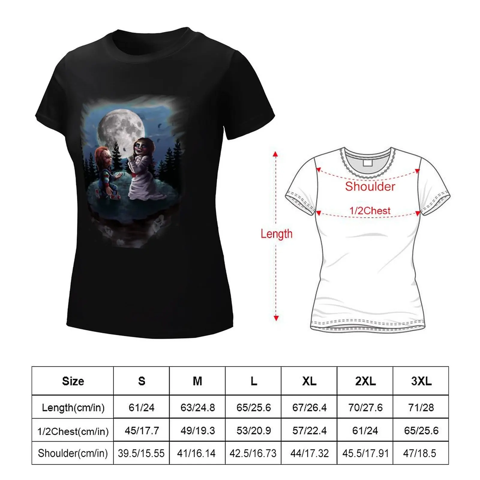 Chucky vs annabelle t-shirt para as mulheres, top engraçado manga curta, ariat camisas para o verão