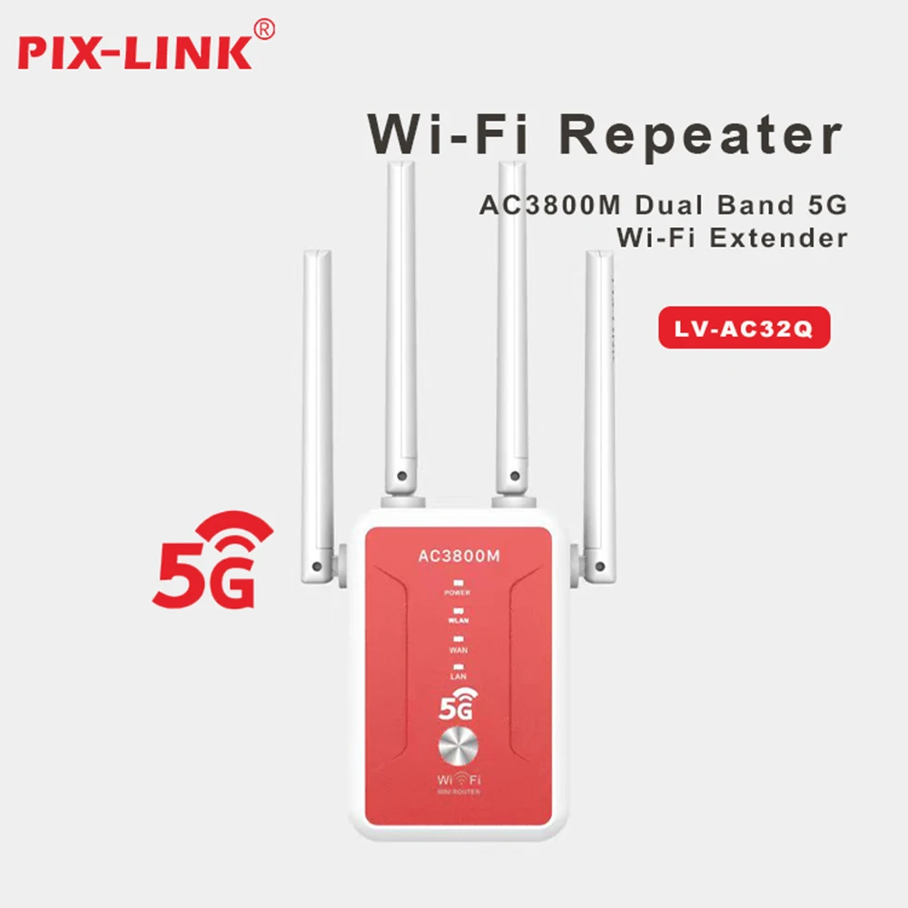 PIX-Link 1200Mbps 무선 WiFi 듀얼 밴드 리피터 Wifi 신호 부스터 5G 익스텐더 802.11ac 기가비트 WiFi 증폭기 라우터 AC32Q