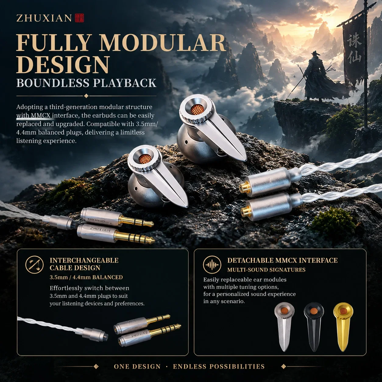 QIGOM Zhuxian S7000 HiFi Wired Flat-head Earbud 3-Driver In-Ear Monitor IEM 8-Core Silver Plated Cable 3.5mm 4.4mm Balanced Plug