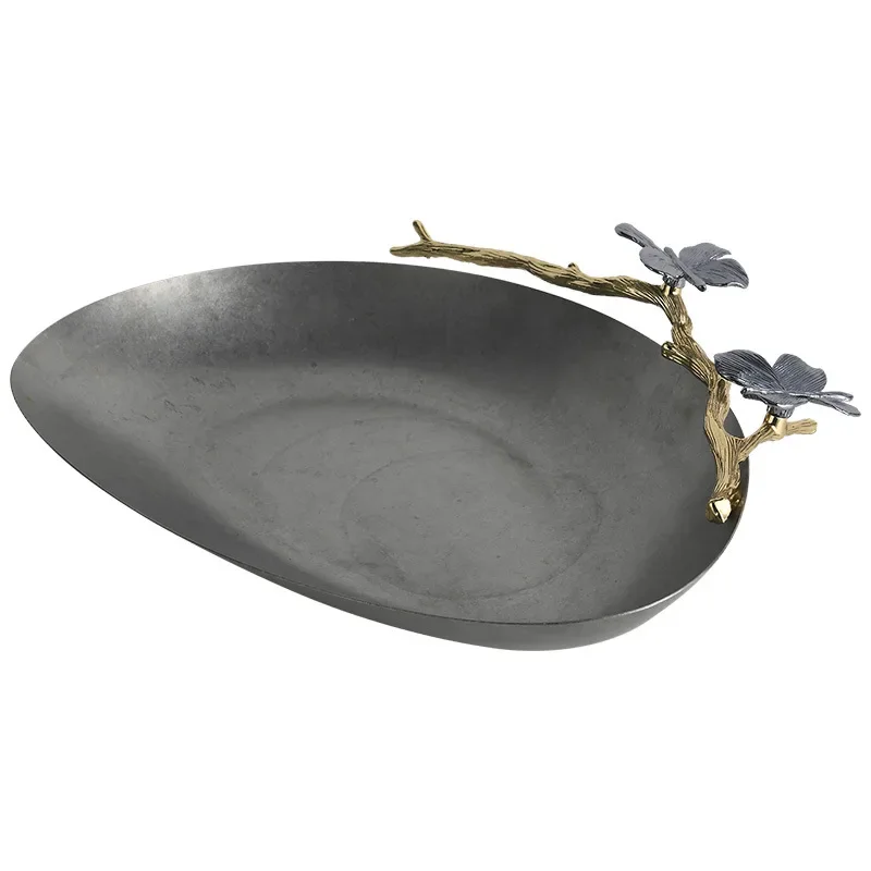 Stainless steel old fruit plate living room coffee table dining table snacks nut plate decorative ornament