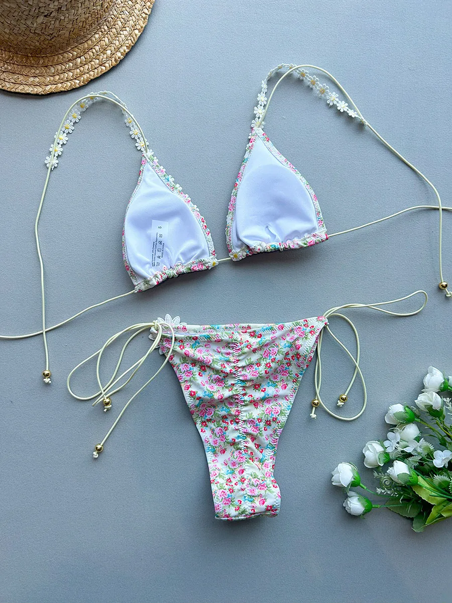 Micro Bikini 2025 Vrouwen Badpak Push Up Badmode Sexy Bikini Zwempak Kant Print Beachwear Braziliaanse Biquini Vrouwelijke Set