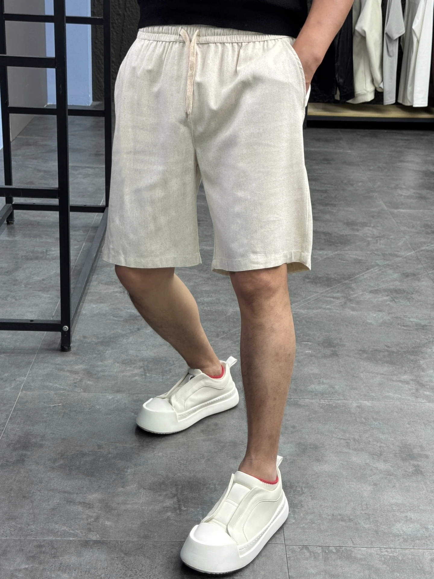 Svip Men's Cotton Linen Shorts Comfortable Breathable Loose Straight Leg Five-Quarter Pants Summer Casual Loose Fit Straight Leg