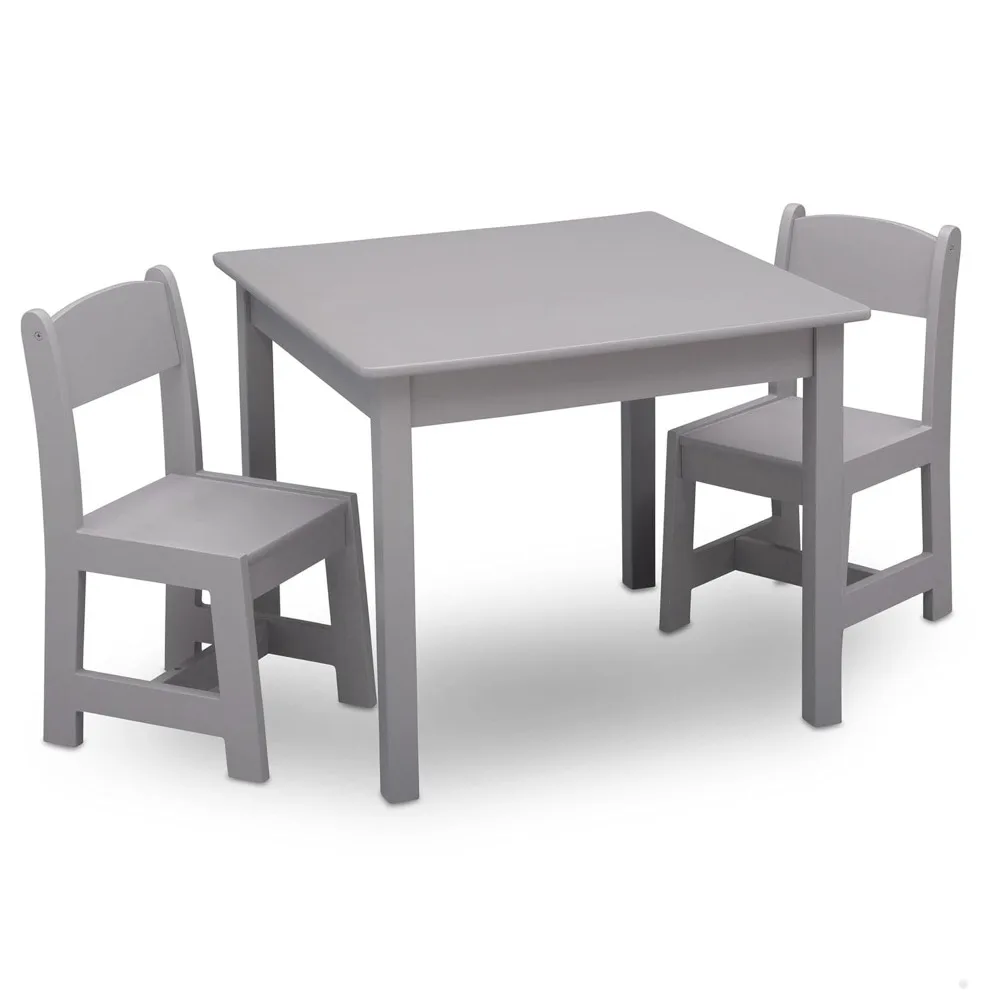 Kids Wood Table and Chair Set (2 Chairs Included) - Ideal for Arts & Crafts, Snack Time & More - Grey, 3 Piece Set