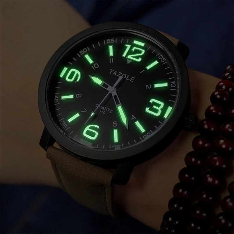 Fashion Luminous Watches for Man YAZOLE Brand Analog Men's Quartz Wristwatches Casual Leather Men Watches Clock Reloj Hombre