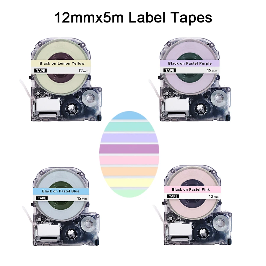 1PCS Compatible for Epson Macaron 12mmx5m Label Tapes SS12KW BLK-4PBP FOR KingJim LW-300 LW-400 LW-600P LW-700