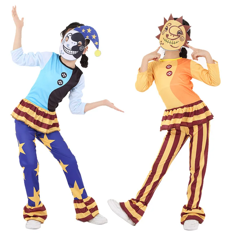 2022 Fancy Halloween Costume for Kids Sundrop FNAF Sun Clown Jumpsuit with Mask Cosplay Kids Birthday Gift $6 Off Second Piece