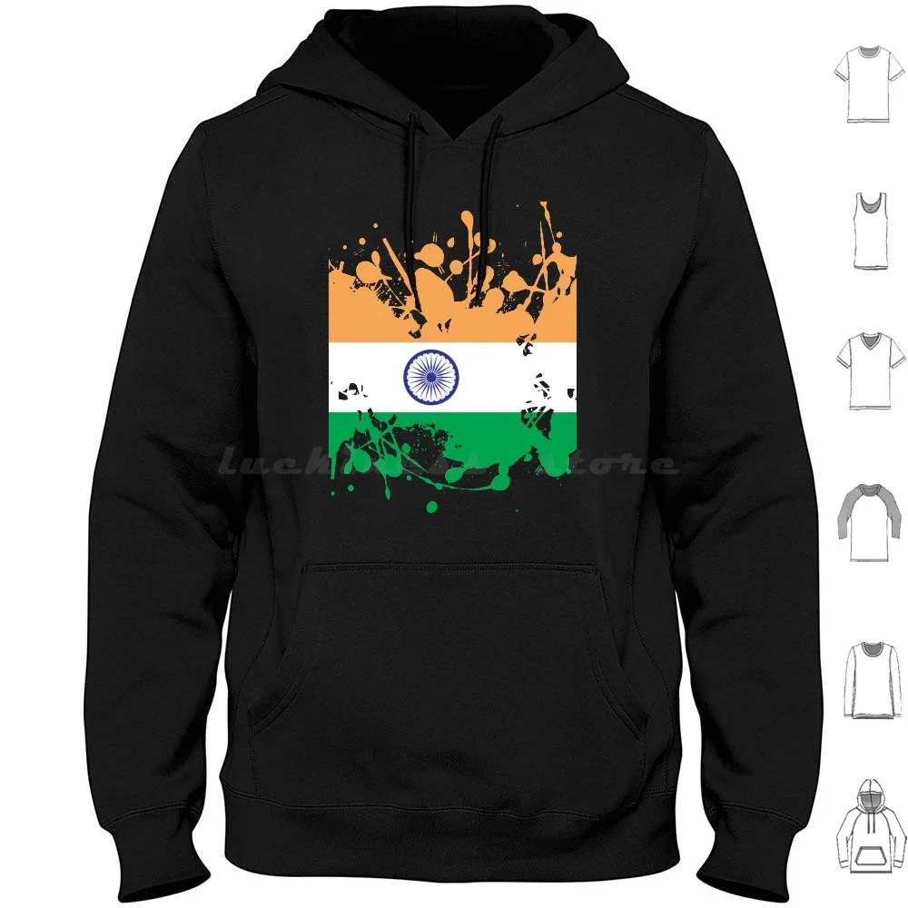 India Flag Ink Splatter Hoodies Long Sleeve India Flag Ink Splatter Cool Modern Stylish Patriotic