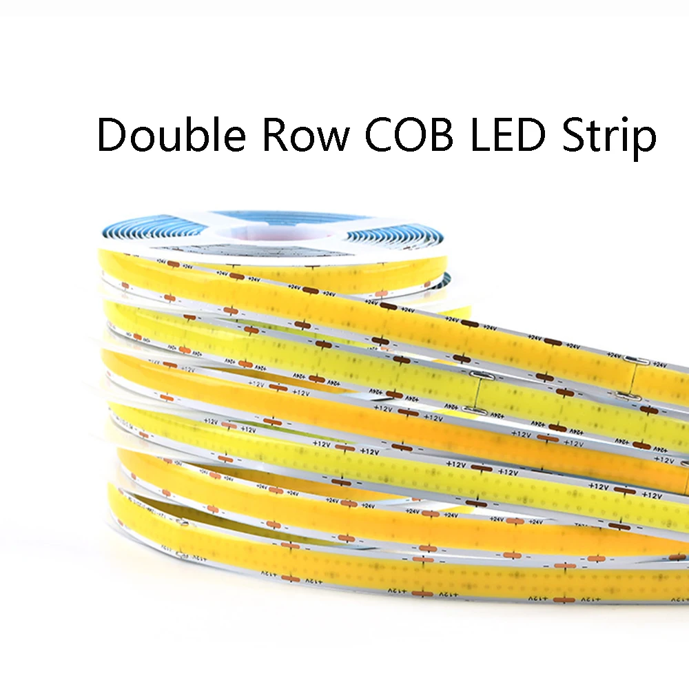 

5M Double Row COB LED Strip High Brightness 624 LEDs/m FOB RA90 Flexible Tape 3000K 4000K 6000K Led Lighting Dimmable DC12V/24V