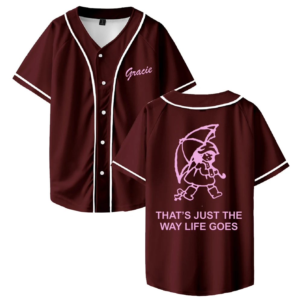 

GF Gracie Abrams That's Just the Way Life Goes Baseball Jersey V-Neck Short Sleeve Button-up Shirts Men Women Streetwear Tops