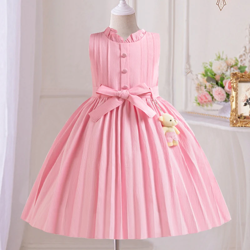 Abiti da festa di compleanno per ragazze estive fiocco rosa elegante vestito da principessa per bambini per ragazza abito da ballo di nozze costumi