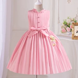 Abiti da festa di compleanno per ragazze estive fiocco rosa elegante vestito da principessa per bambini per ragazza abito da ballo di nozze costumi da festa per bambini