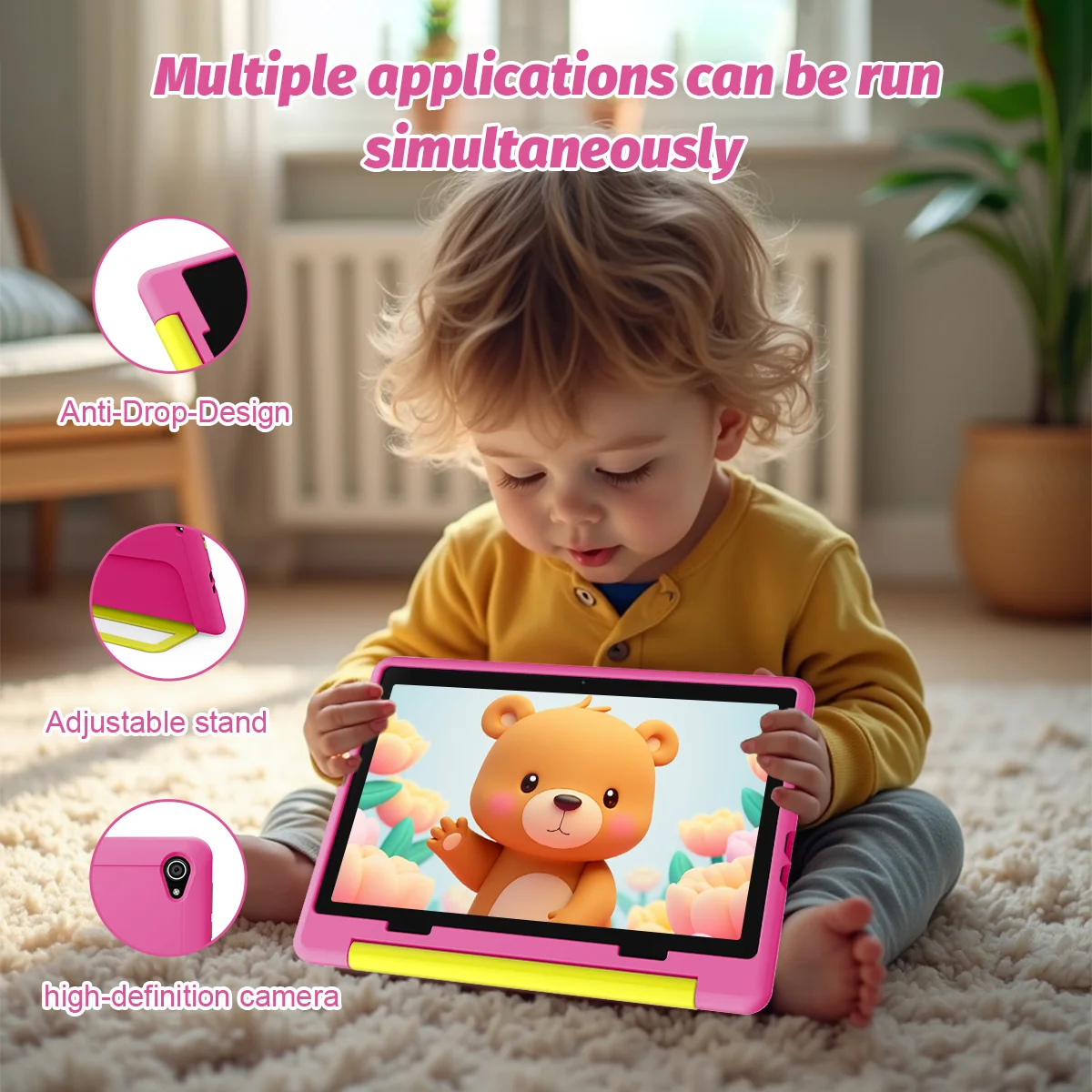 10.1 Inch Kids Tablet Android15 20GB(3+17expand) RAM + 64GB ROM WIFI 6 Children Tablet for Kids Study Gaming