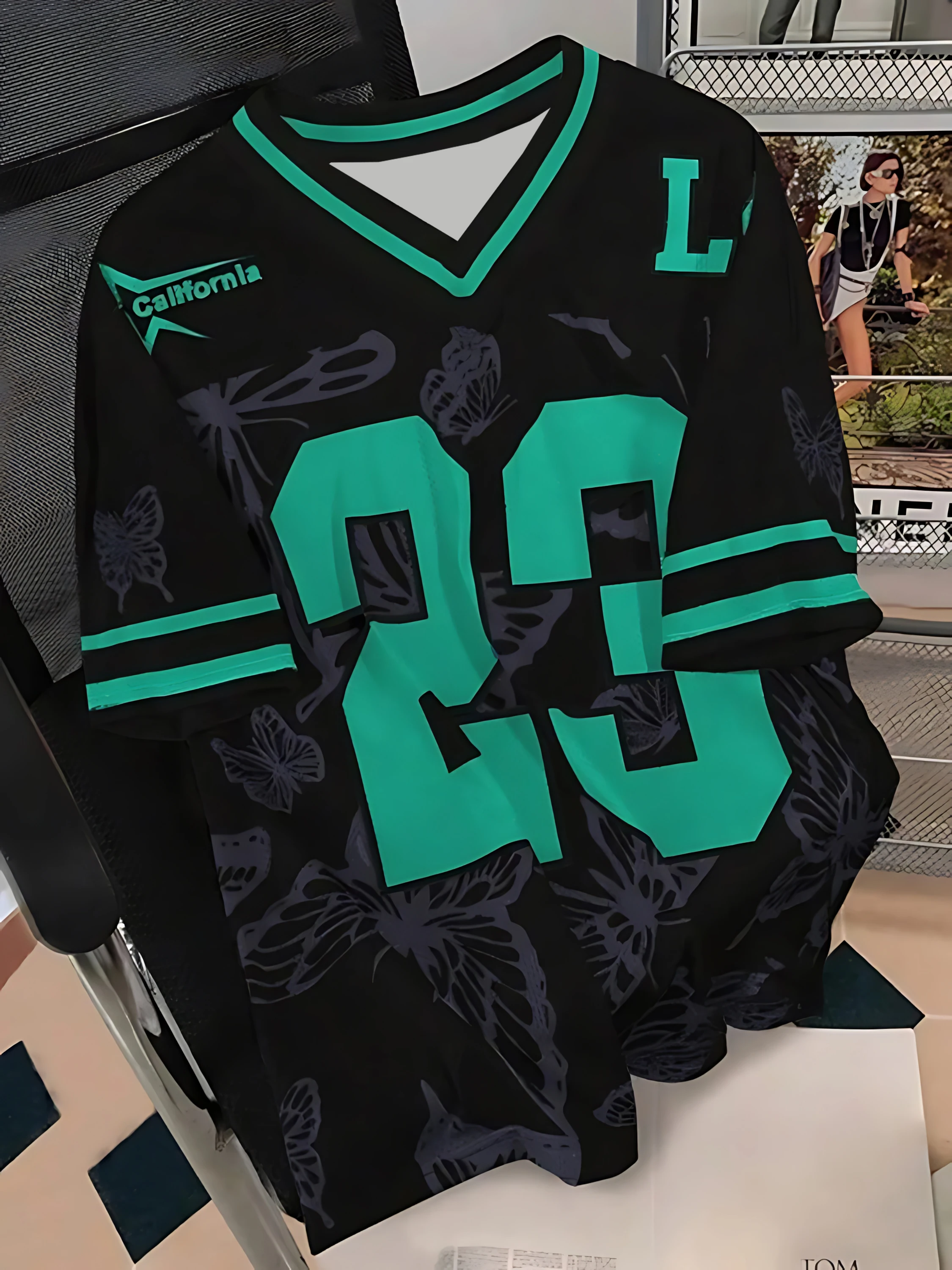 26 Sommermode, T-Shirt mit kurzen Ärmeln und schwarzem Schmetterlingsmuster, mit D-Print, lässig, sportlich, atmungsaktiv, Streetwear, Familienkleidung – Detail 6