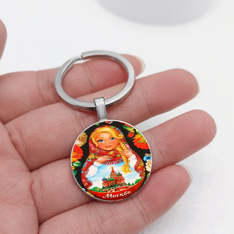 Handmade Russian Doll Keychain Bright Lovely Key Ring for Women Girls Car Keys Jewelry Gifts for Wedding