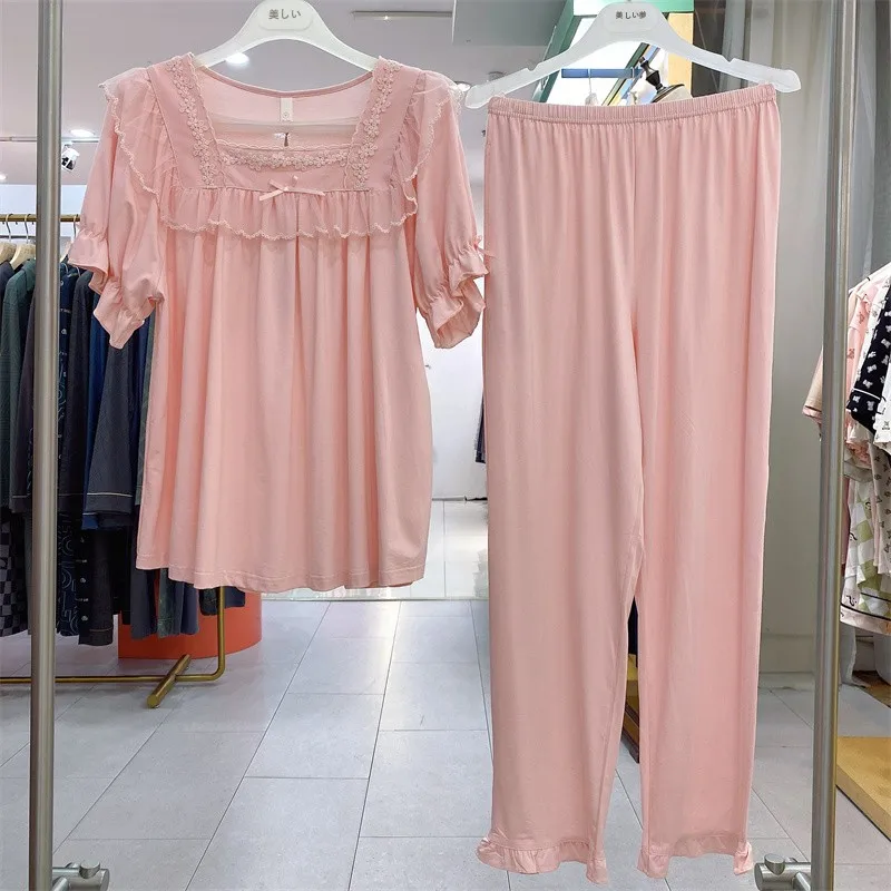 sweet-dream-ladies'-sleepwear-modal-knitted-cotton-summer-new-style-short-sleeve-long-pants-home-clothes-comfortable-casual-s