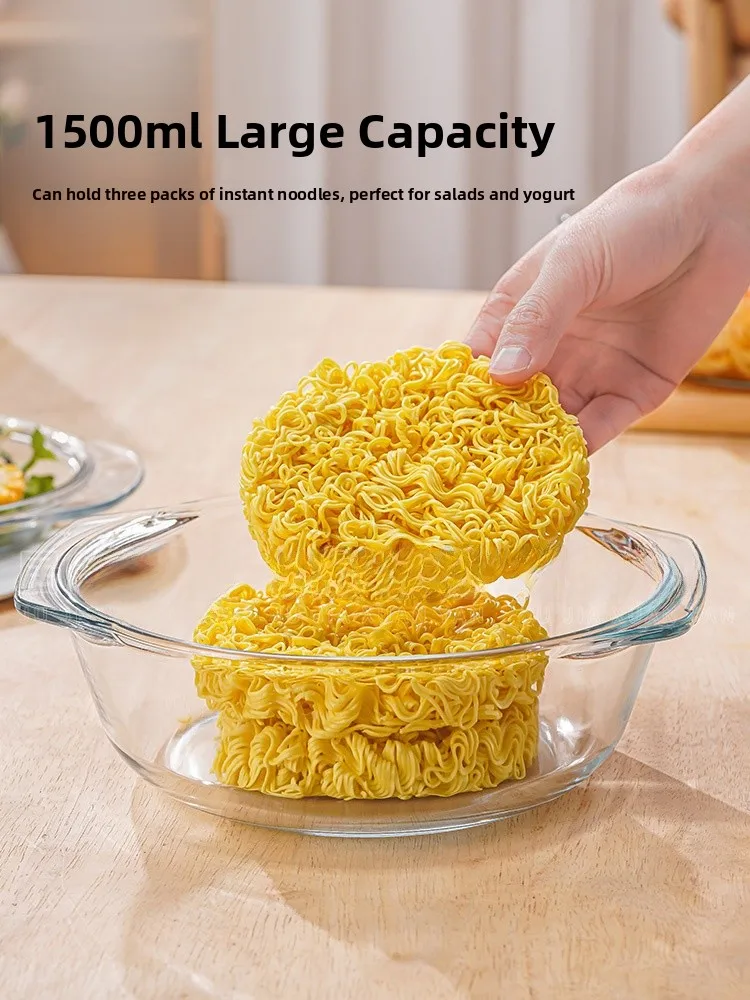 

Стеклянная миска для лапши в микроволновой печи с крышкой, миска для супа с двойными ушками для домашнего использования, персональная миска для яиц, корейская сле