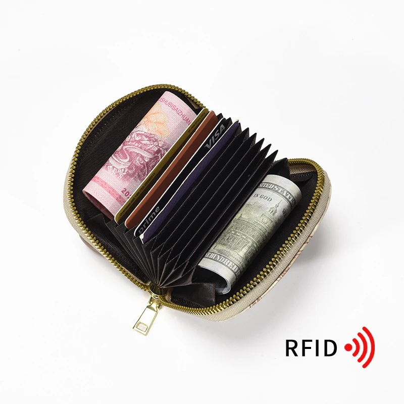 Mini portafoglio da donna con blocco RFID Porta carte in pelle PU Portamonete chiave Pochette piccola antifurto multi slot stile coreano