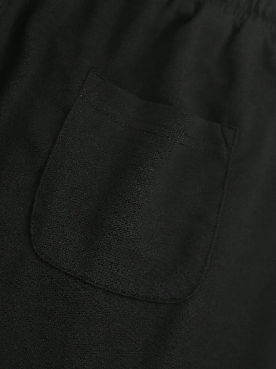 

Mens 100% Cotton Streetwear Shorts With Elastic Waist, Drawstring, And Functional Pockets, Minimalist Urban Design